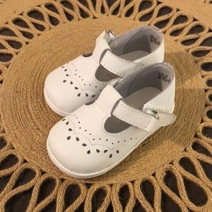 Angel Leather T-Strap Stitched Mary Jane White